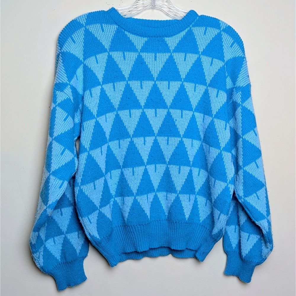 Vintage Silver Unicorn Geometric‎ 80s Knit Sweater Girls Youth Size Large 14-16